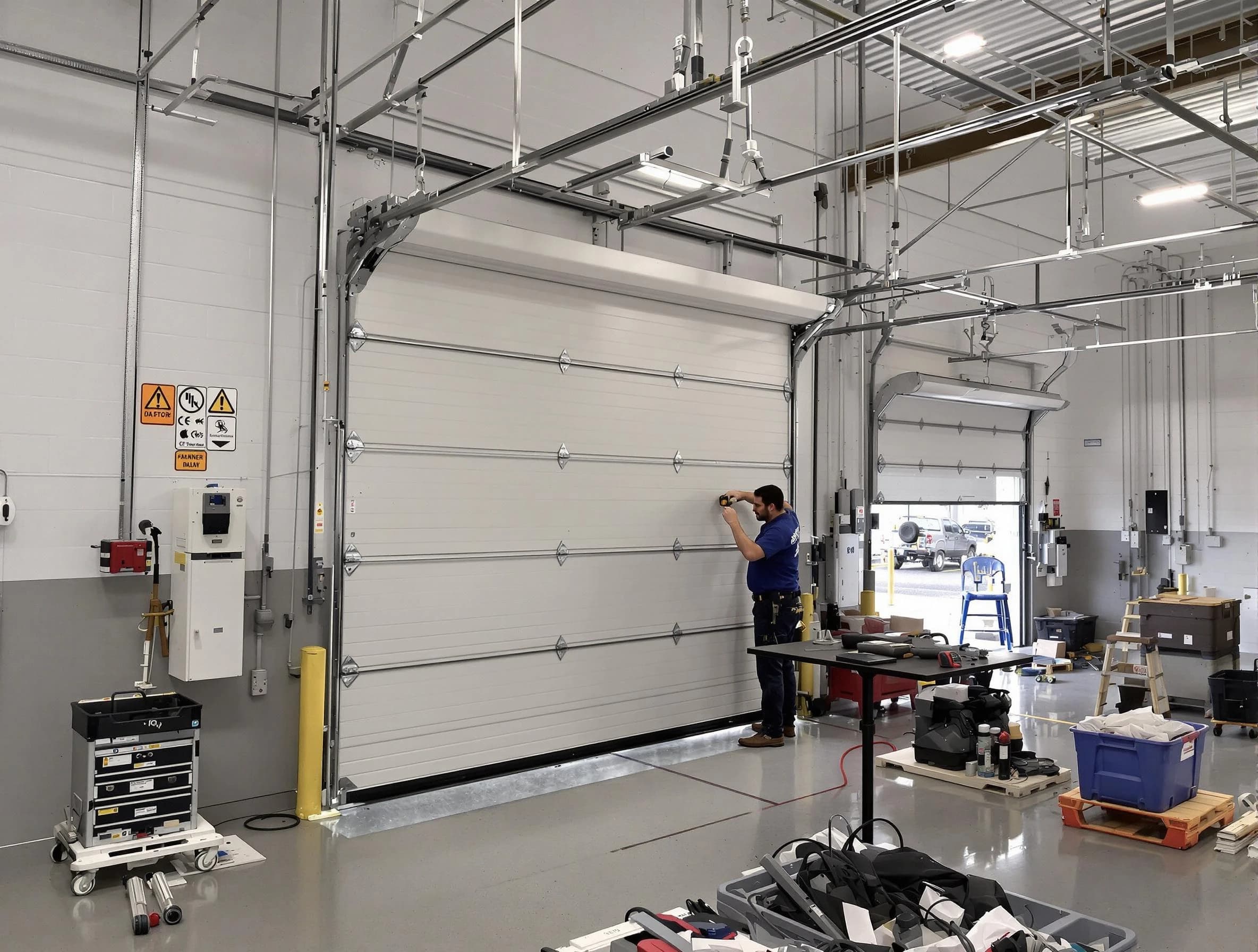 Commercial garage door repair being performed by Dove Valley Garage Door Repair expert in Dove Valley